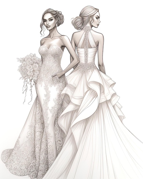 Photo a drawing of two women in a bridal gowns