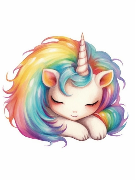 a drawing of a unicorn with a rainbow mane and a long mane generative ai