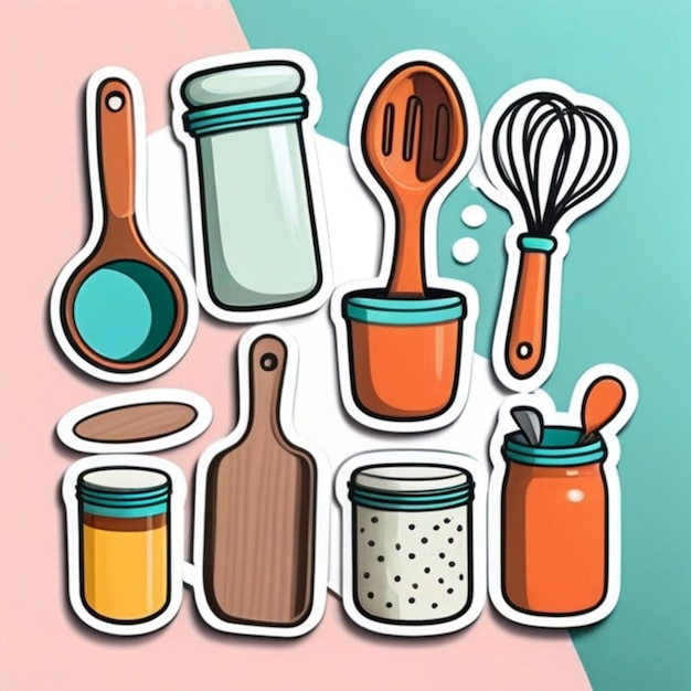 Photo a drawing of various kitchen utensils and containers