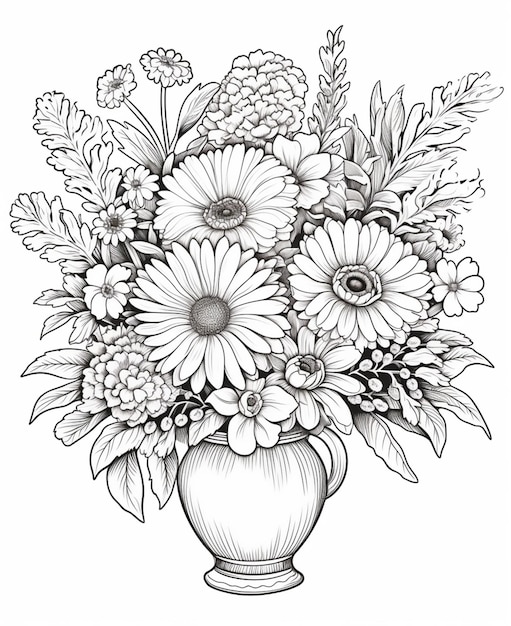 A drawing of a vase with flowers in it generative ai