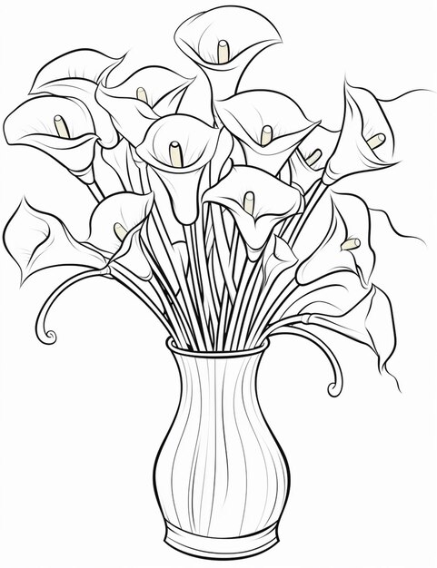 a drawing of a vase with flowers in it on a white background generative ai