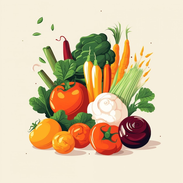 a drawing of vegetables including carrots, radish, radish, radish, and radish.