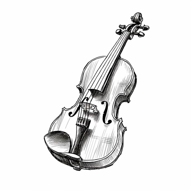 Foto un disegno di un violino con un arco su uno sfondo bianco generativo ai