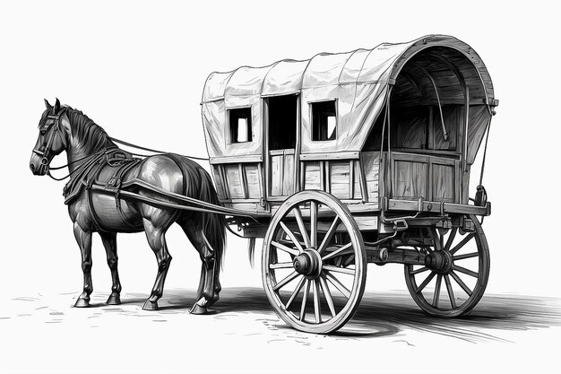 Photo a drawing of a wagon with a horse drawn on it generative ai