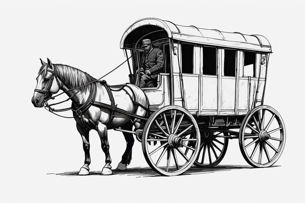 Photo a drawing of a wagon with a horse drawn on it generative ai