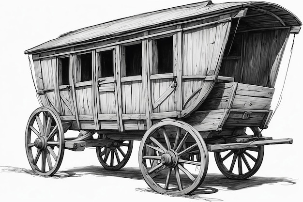 Photo a drawing of a wagon with a horse drawn on it generative ai