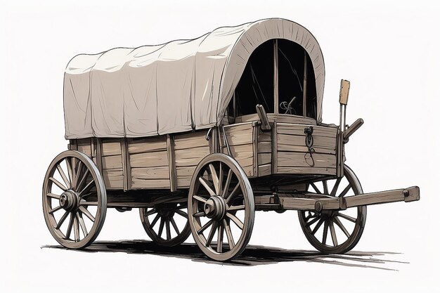 A drawing of a wagon with a horse drawn on it generative ai