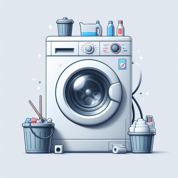 a drawing of a washing machine with a bucket of bottles and a bucket of bottles