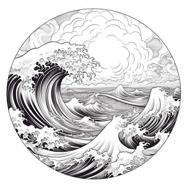 Photo a drawing of wave in japan