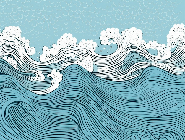 a drawing of a wave that is called the ocean.