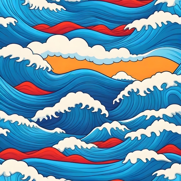 Photo a drawing of a wave with orange and red colors