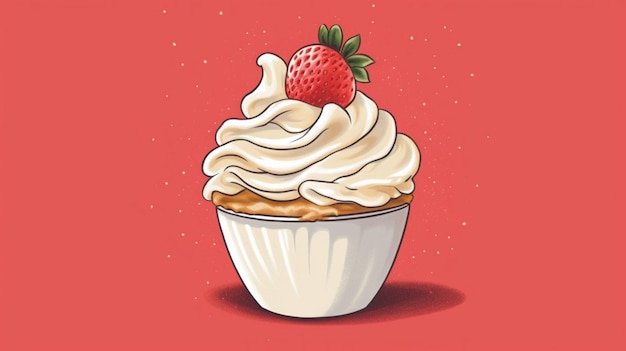 Photo a drawing of whipped cream with a strawberry