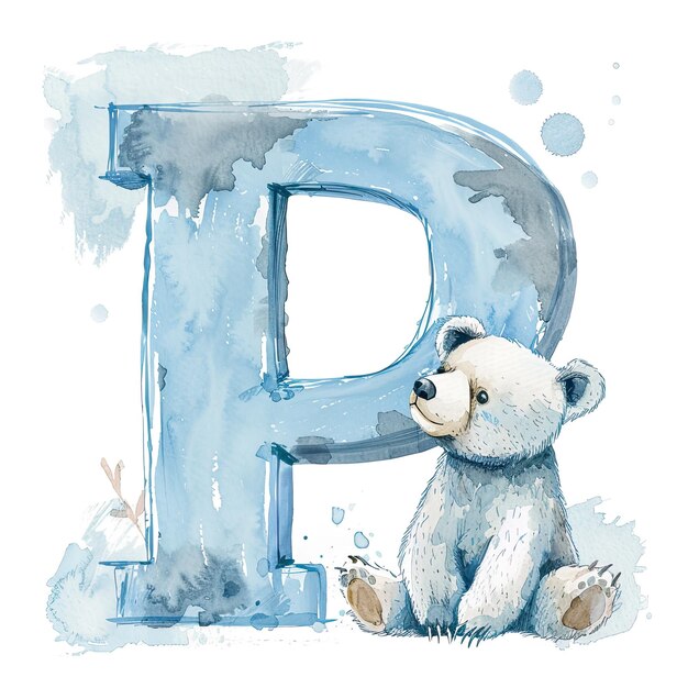 Photo a drawing of a white bear with a large letter p on it