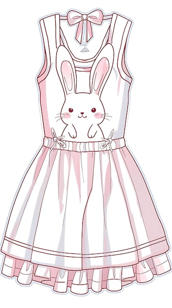 ピンクのドレスに白いウサギを描いて正面にピンクのウサギが描かれている