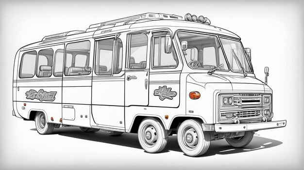 Photo drawing of a white bus on white background