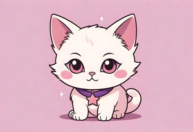 a drawing of a white cat with a star on it