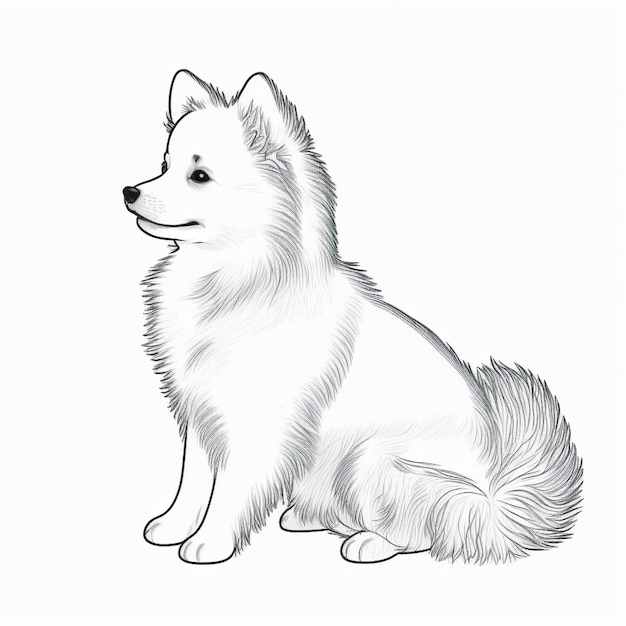 Photo a drawing of a white dog sitting down with a black nose generative ai