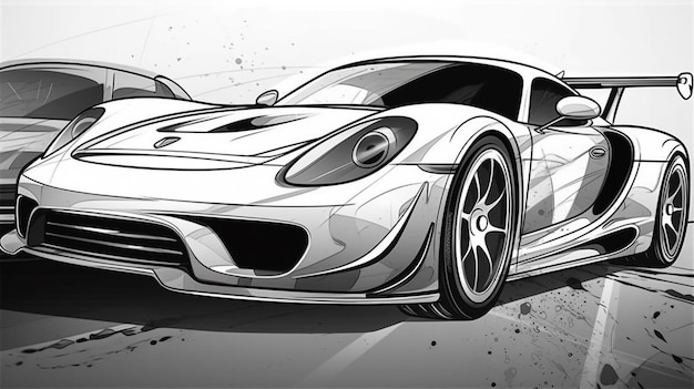 白い背景に「gt」という文字が付いた白いレースカーの絵。