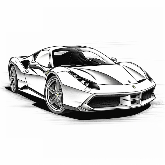 a drawing of a white sports car with a black stripe generative ai