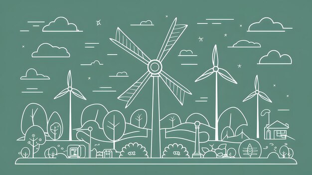 Photo a drawing of a wind turbine with a drawing of a wind turbine in the background