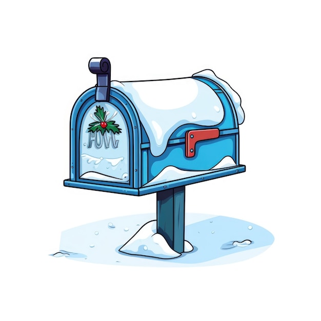 Drawing of Winter mailbox on white background