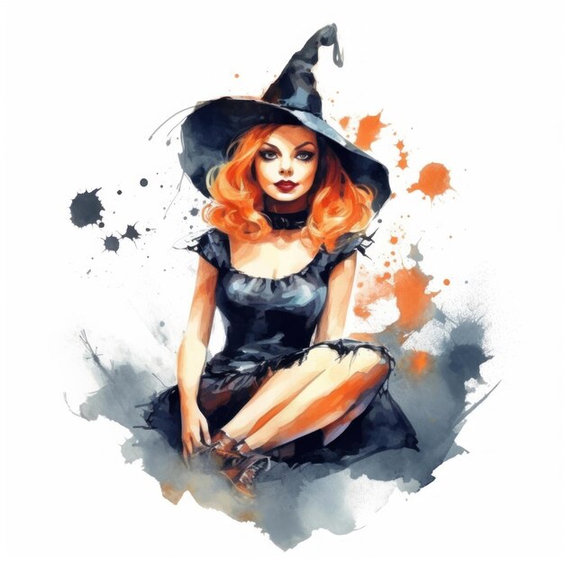 a drawing of a witch sitting on a chair