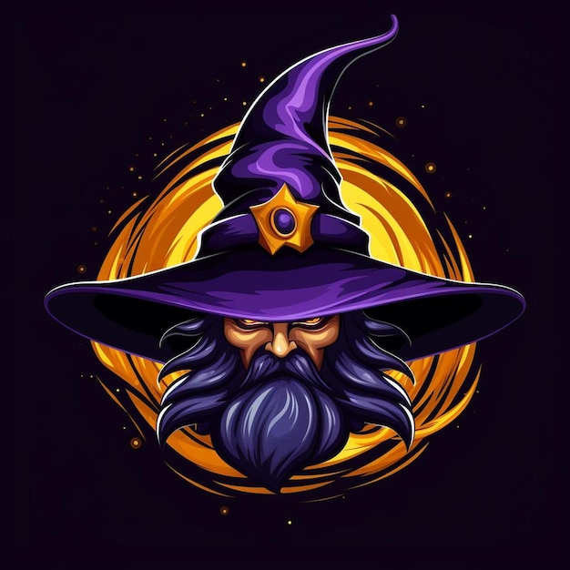 Photo a drawing of a wizard with a purple hat and a black background.