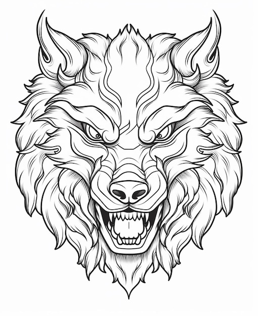 a drawing of a wolf head with a snarl face generative ai