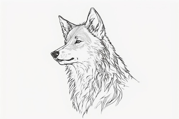 Drawing of a wolf head with white background generative ai