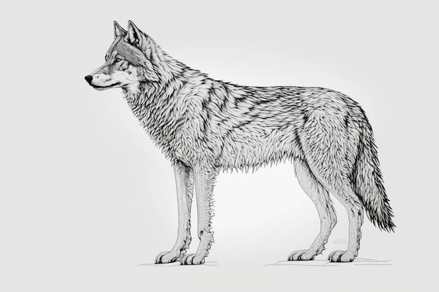 Drawing of wolf with head and face generative ai