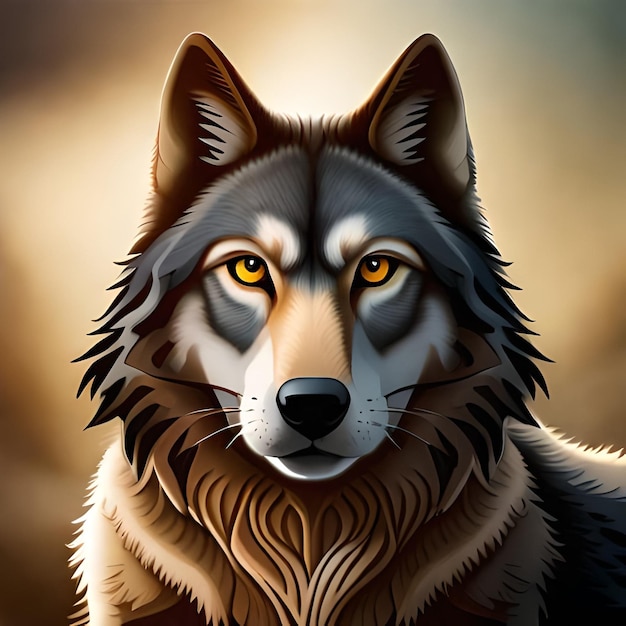 A drawing of a wolf with a yellow eye.