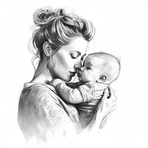 A drawing of a woman and a baby mother day