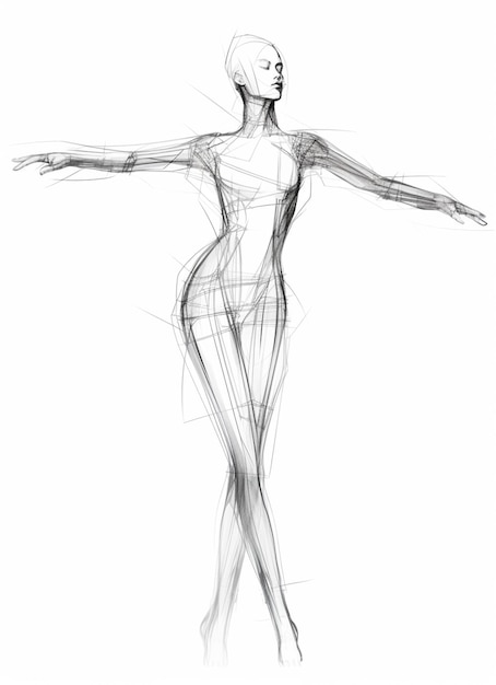 a drawing of a woman in a dress is standing with her arms outstretched generative ai