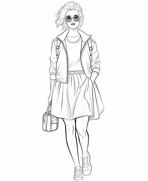 a drawing of a woman in a dress and sunglasses generative ai