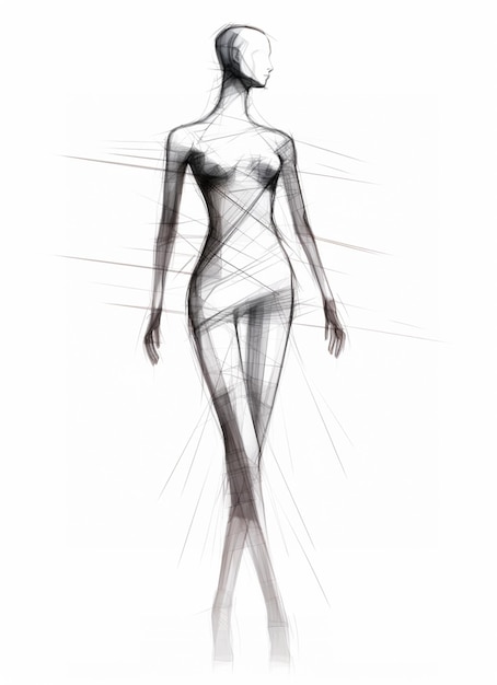 a drawing of a woman in a dress with a very long skirt generative ai