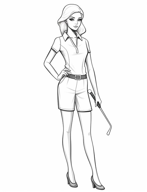 a drawing of a woman in a golf outfit holding a golf club generative ai