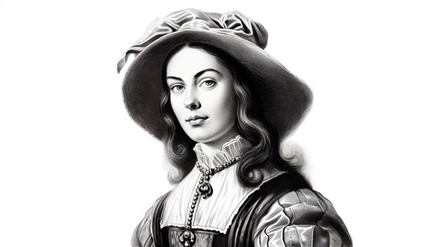 Foto un disegno di una donna con un cappello e un vestito