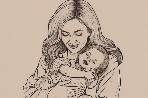 a drawing of a woman holding a baby with a baby