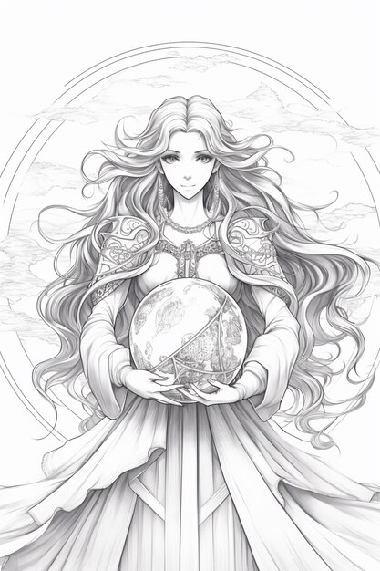 a drawing of a woman holding a globe in her hands generative ai