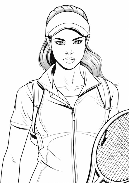 a drawing of a woman holding a tennis racket in her hand generative ai