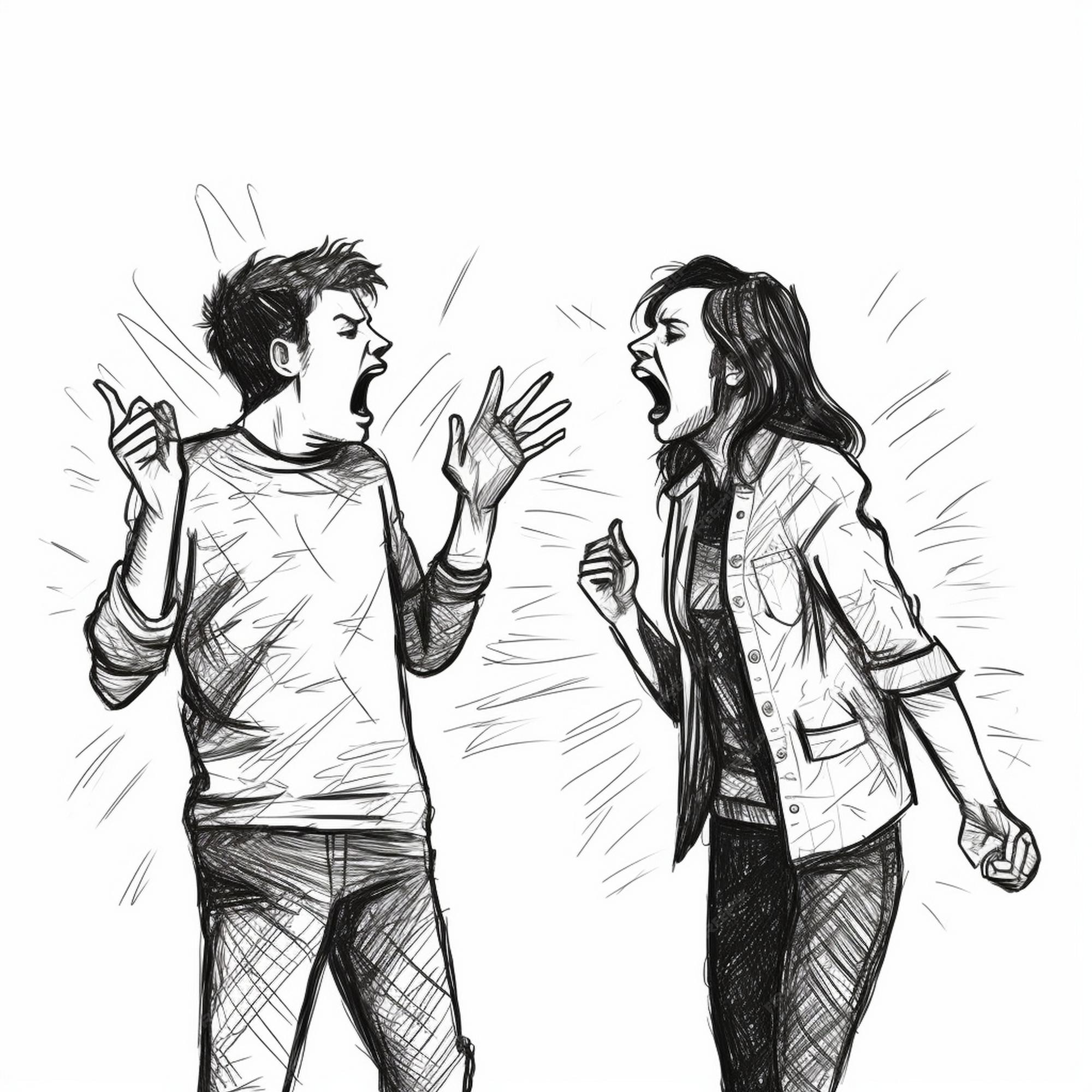 Premium Photo A drawing of a woman and a man with a woman yelling at