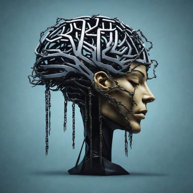 рисунок женской головы со словом «разум»