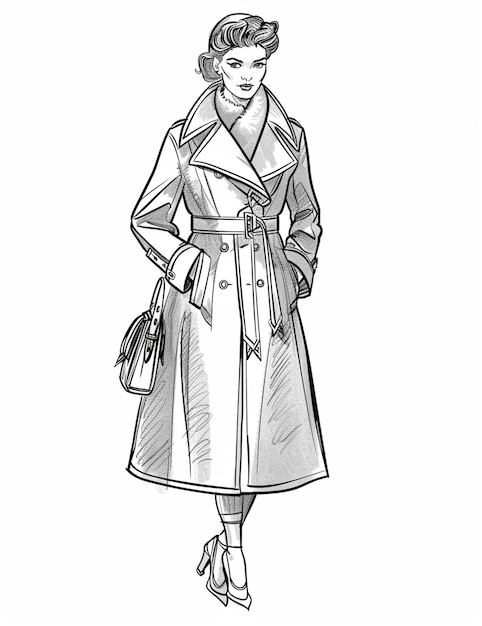 Photo a drawing of a woman in a trench coat and heels generative ai