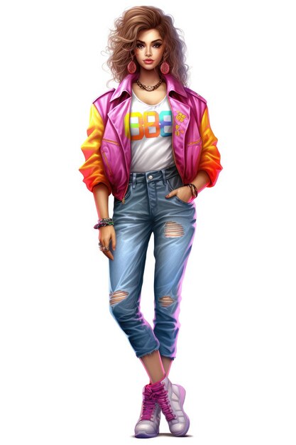 a drawing of a woman wearing a pink and yellow jacket