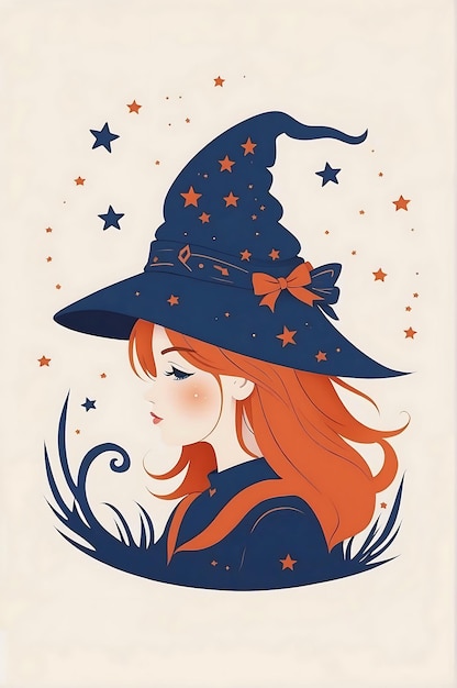 a drawing of a woman wearing a witches hat witch girl ai generated