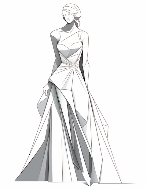 A drawing of a woman in a white dress with a bow generative ai