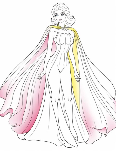 Photo a drawing of a woman in a white gown with a yellow cape generative ai