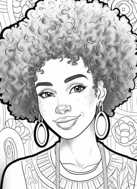 Foto un disegno di una donna con capelli afro e orecchini generativa ai