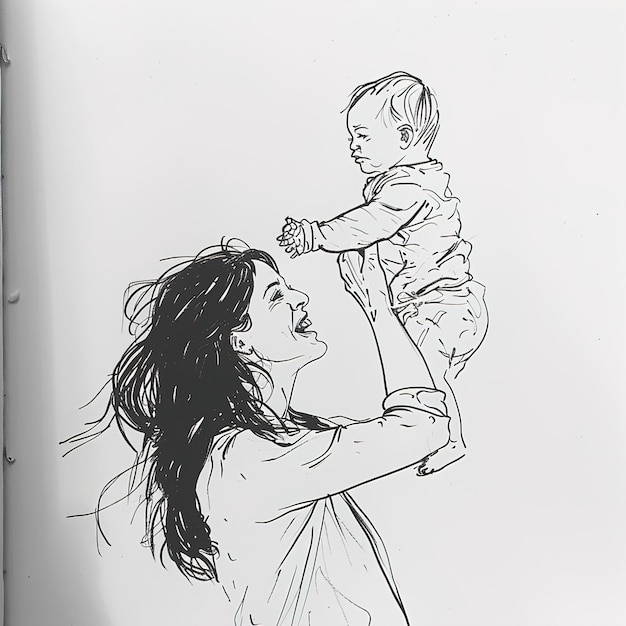 Foto un disegno di una donna con un bambino sulle spalle