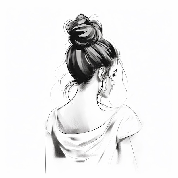 Рисунок женщины с пучком в волосах, генеративный AI